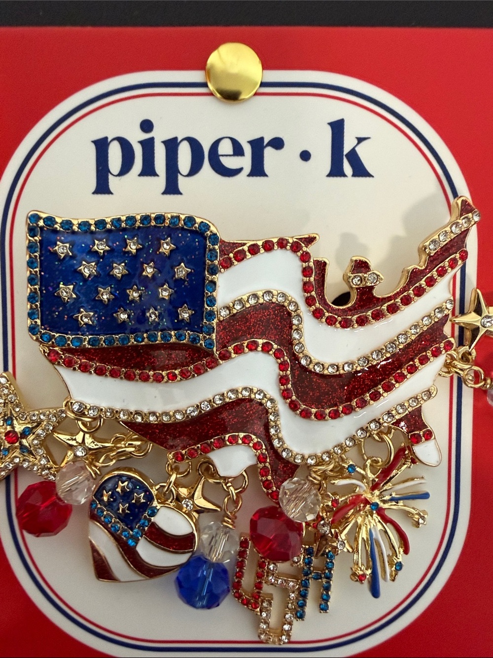 Piper K | Americas Birthday Flag Rhinestone Charm Brooch 🇺🇸 - Picture 7 of 8
